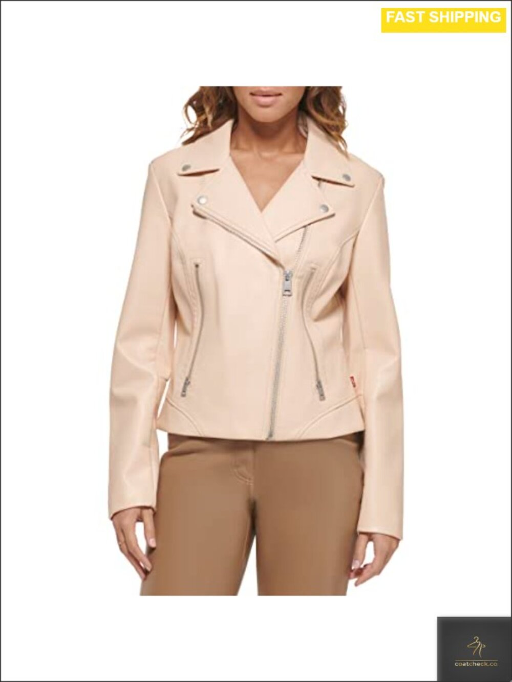 Vegan Leather Moto Jacket Asymmetrical Zip Snap Lapel Water Resistant